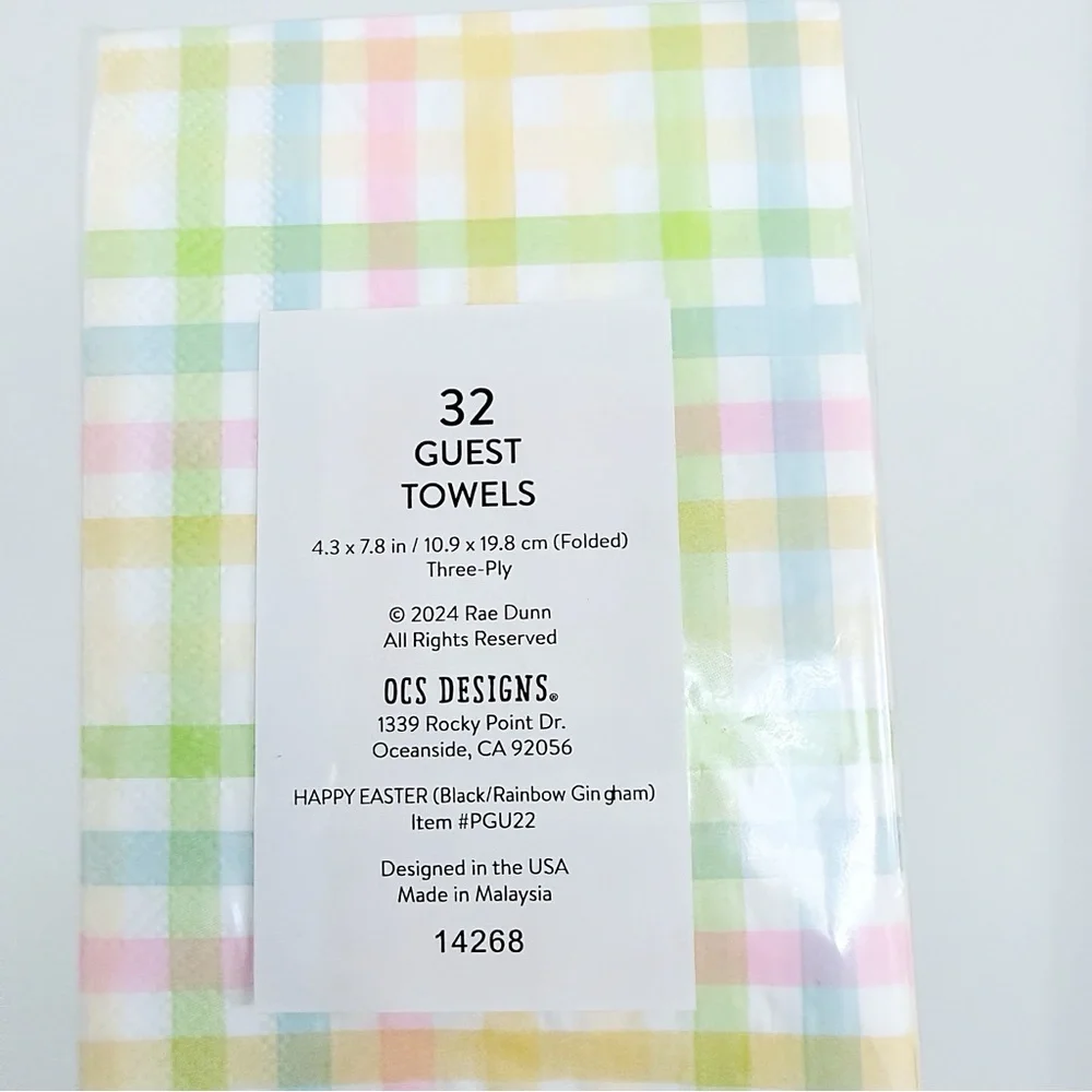 Rae Dunn Happy Easter 32 piece Guest Towels in Pastel Plaid